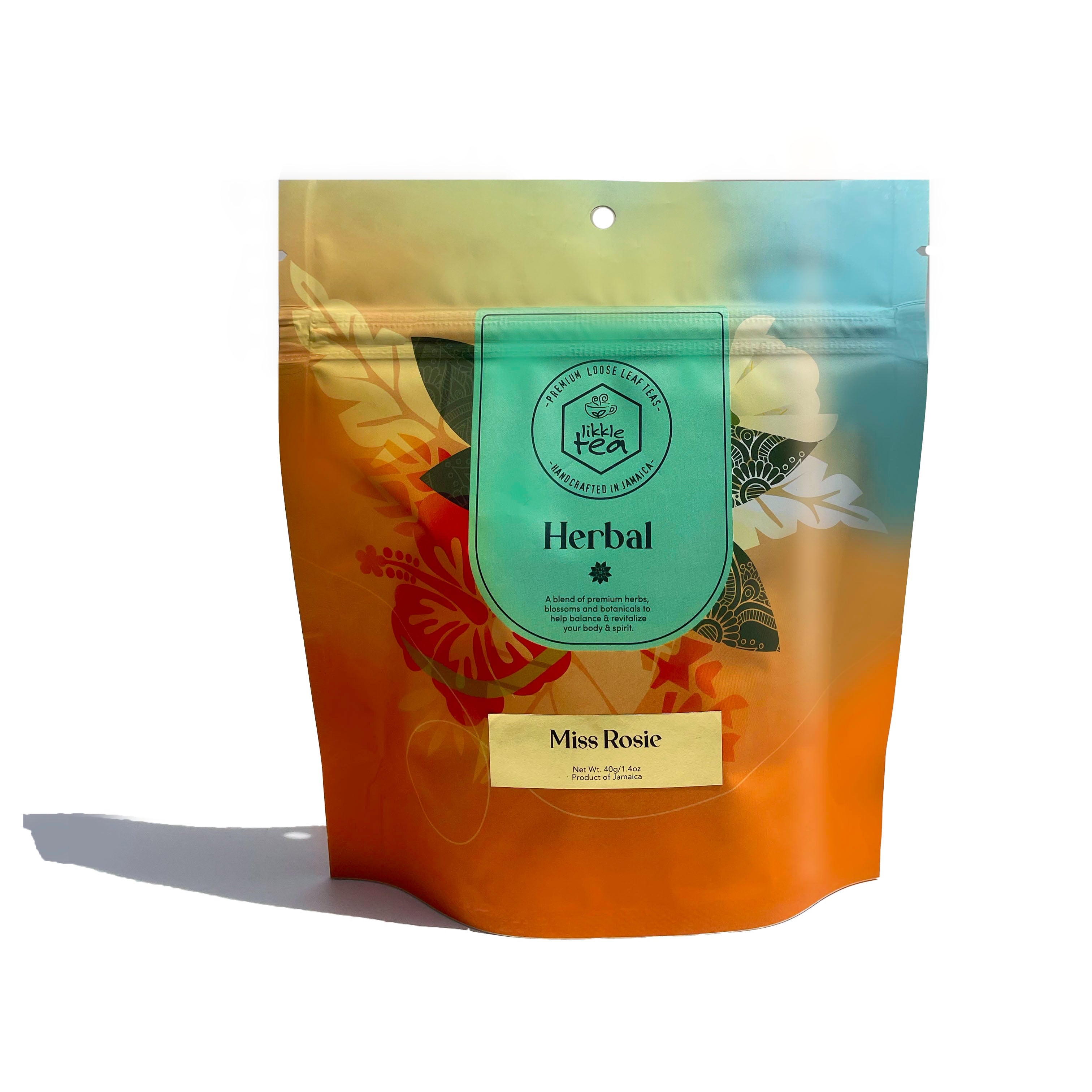 Herbal product packaging with 'Miss Rosie' branding on a white background